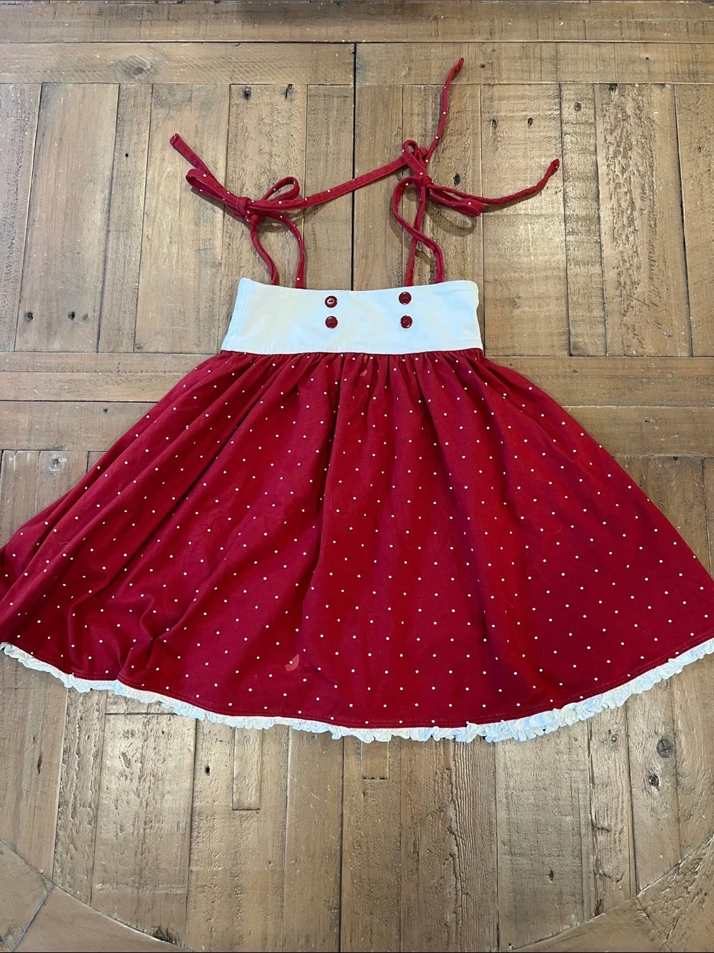 Omi Jo well dressed wolf red and wore polka dot swing top and shorts set 5 years